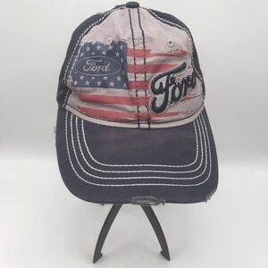 Ford Motor Logo American Flag Distressed Baseball Cap H3 Headwear Adjustable Hat